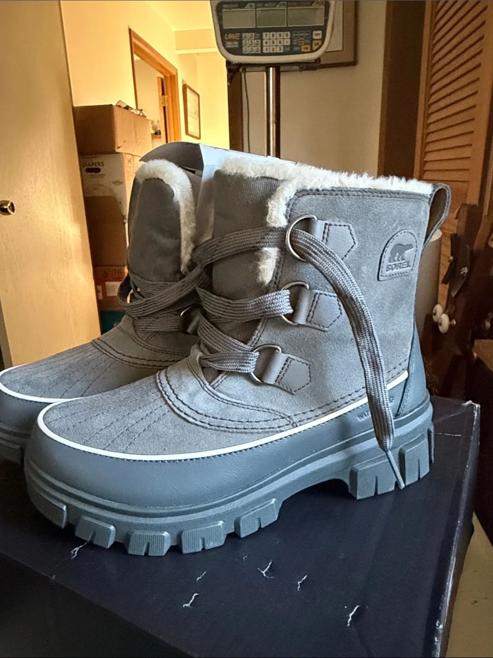 Sorel Women's Gray Tivoli VWinter Lace-Up Fur-Trim Boots